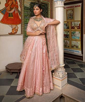 Pink Banarasi Chanderi Lehenga 6