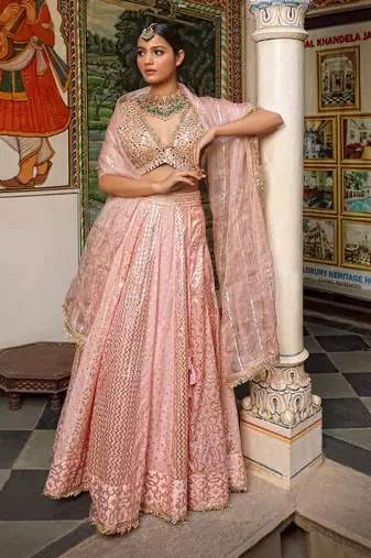 Pink Banarasi Chanderi Lehenga