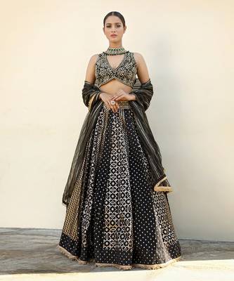 Black Banarasi Chanderi Lehenga 1