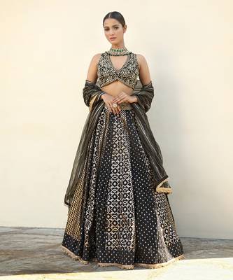 Black Banarasi Chanderi Lehenga 3