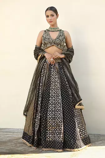 Black Banarasi Chanderi Lehenga