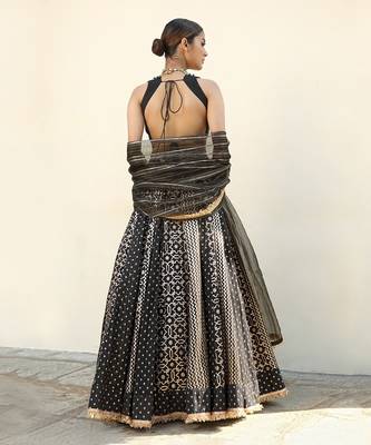 Black Banarasi Chanderi Lehenga 4