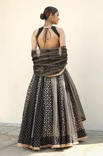 Black Banarasi Chanderi Lehenga