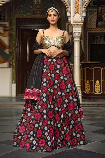 Black Printed Lehenga