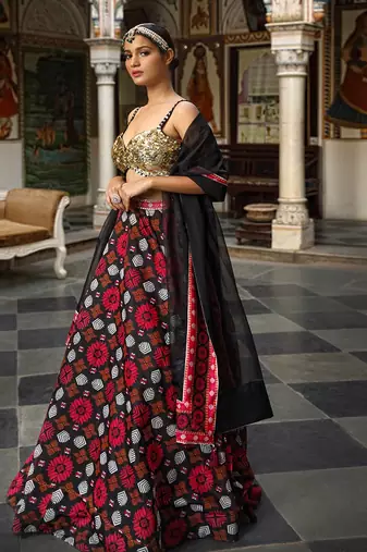 Black Printed Lehenga