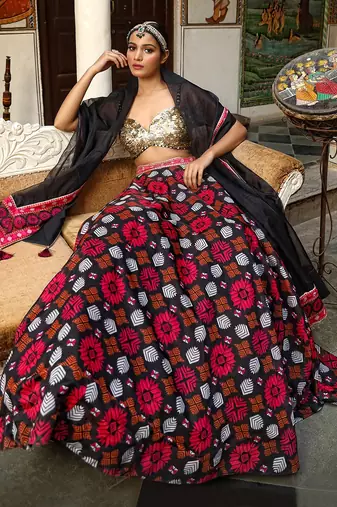 Black Printed Lehenga