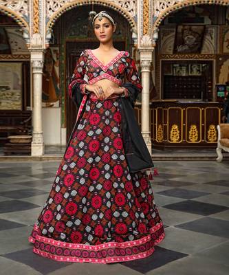 Black Floral Printed Lehenga 1