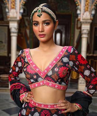 Black Floral Printed Lehenga 2