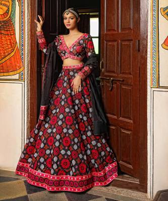 Black Floral Printed Lehenga 5