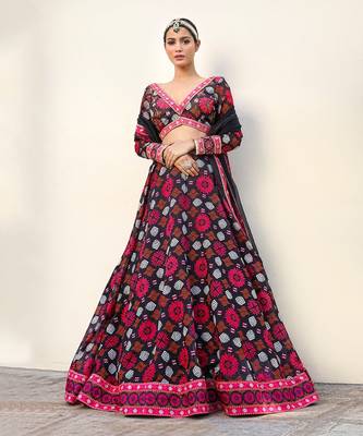 Black Floral Printed Lehenga 6