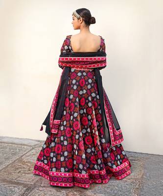 Black Floral Printed Lehenga 7