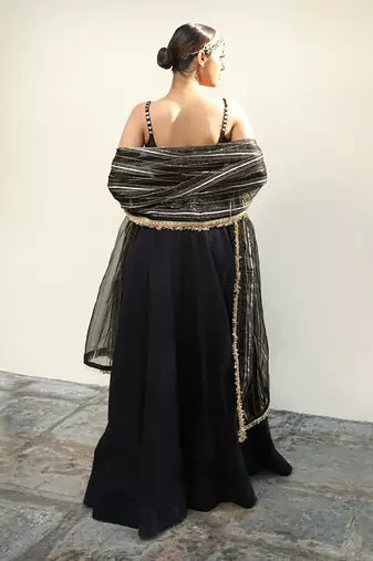 Black Dobby Fabrice Lehenga