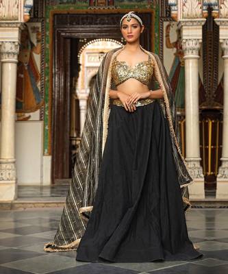 Black Dobby Fabrice Lehenga 3