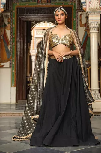 Black Dobby Fabrice Lehenga