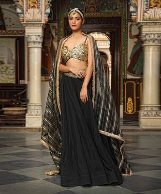 Black Dobby Fabrice Lehenga 4