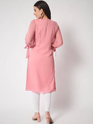 ARDITA Women Onion Pink Chiffon Embroidered Kurti with Slit Sleeves 2
