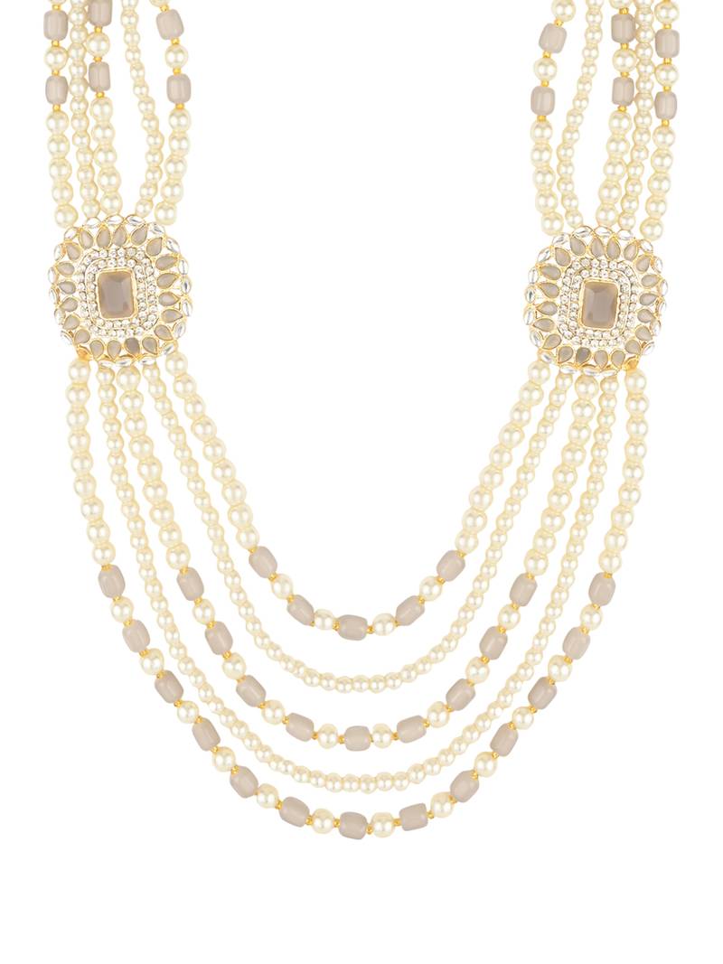 5 Layered Traditional Gold Plated Dulha Moti Mala with Beaded Maharaja Haar/Groom Necklace For Men