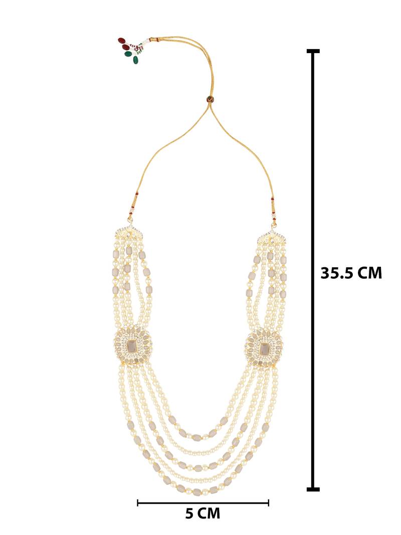 5 Layered Traditional Gold Plated Dulha Moti Mala with Beaded Maharaja Haar/Groom Necklace For Men