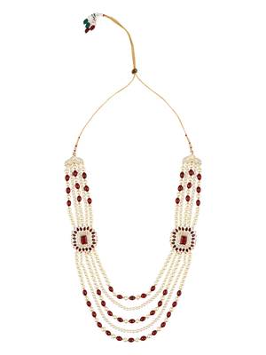 5 Layered Traditional Gold Plated Dulha Moti Mala with Beaded Maharaja Haar/Groom Necklace For Men 1