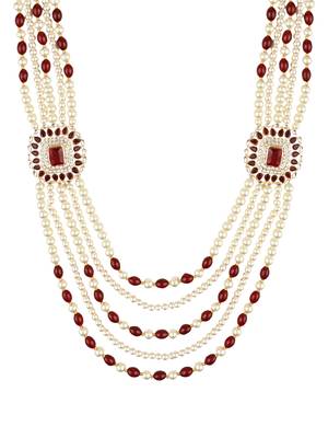 5 Layered Traditional Gold Plated Dulha Moti Mala with Beaded Maharaja Haar/Groom Necklace For Men 2