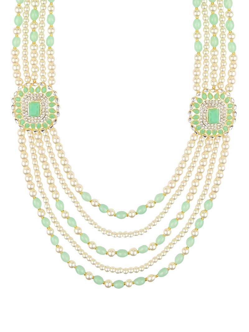 5 Layered Traditional Gold Plated Dulha Moti Mala with Beaded Maharaja Haar/Groom Necklace For Men