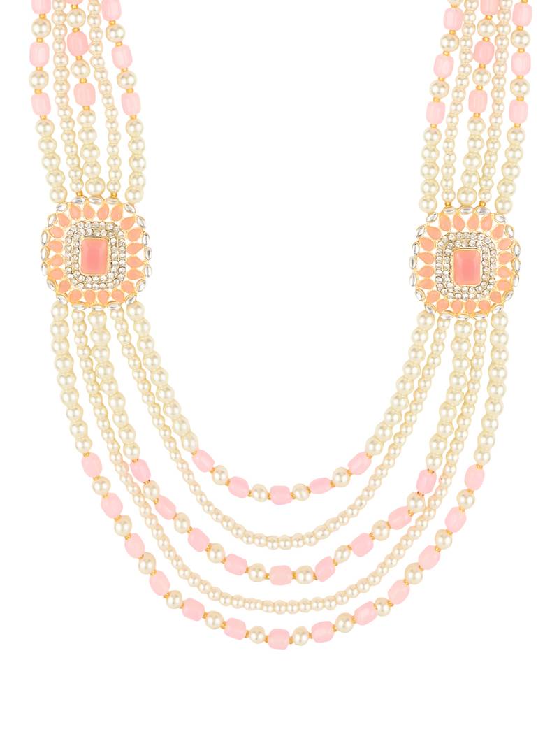 5 Layered Traditional Gold Plated Dulha Moti Mala with Beaded Maharaja Haar/Groom Necklace For Men