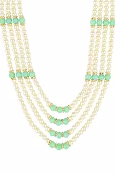 4 Layered Traditional Gold Plated Dulha Moti Mala with Beaded Maharaja Haar/Groom Necklace For Men