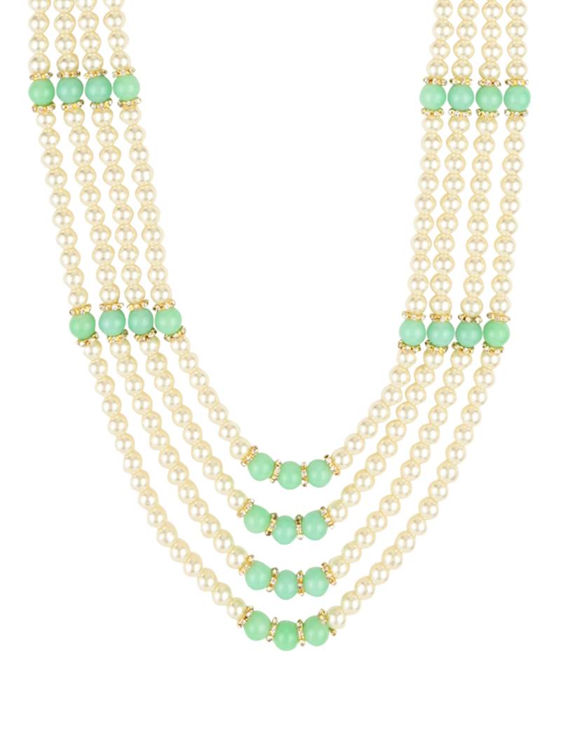 4 Layered Traditional Gold Plated Dulha Moti Mala with Beaded Maharaja Haar/Groom Necklace For Men