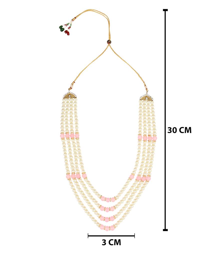 4 Layered Traditional Gold Plated Dulha Moti Mala with Beaded Maharaja Haar/Groom Necklace For Men