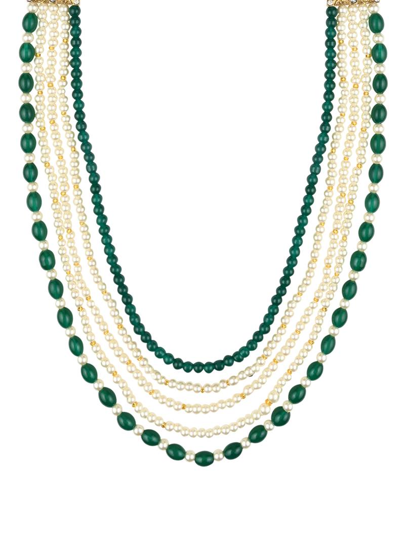 5 Layered Traditional Gold Plated Dulha Moti Mala with Beaded Maharaja Haar/Groom Necklace For Men