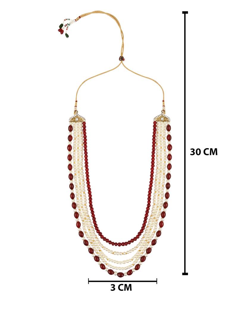 5 Layered Traditional Gold Plated Dulha Moti Mala with Beaded Maharaja Haar/Groom Necklace For Men