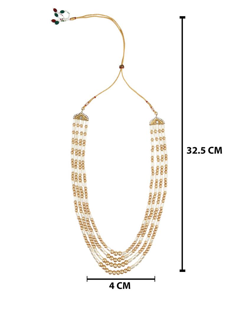 4 Layered Traditional Gold Plated Dulha Moti Mala with Beaded Maharaja Haar/Groom Necklace For Men