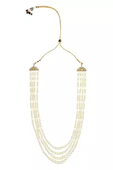 4 Layered Traditional Gold Plated Dulha Moti Mala with Beaded Maharaja Haar/Groom Necklace For Men