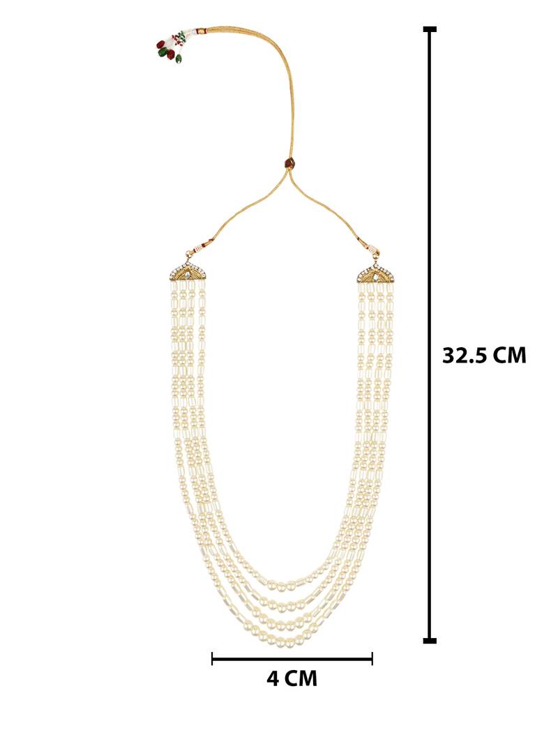 4 Layered Traditional Gold Plated Dulha Moti Mala with Beaded Maharaja Haar/Groom Necklace For Men