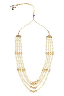 4 Layered Traditional Gold Plated Dulha Moti Mala with Beaded Maharaja Haar/Groom Necklace For Men