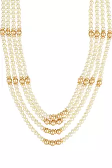 4 Layered Traditional Gold Plated Dulha Moti Mala with Beaded Maharaja Haar/Groom Necklace For Men