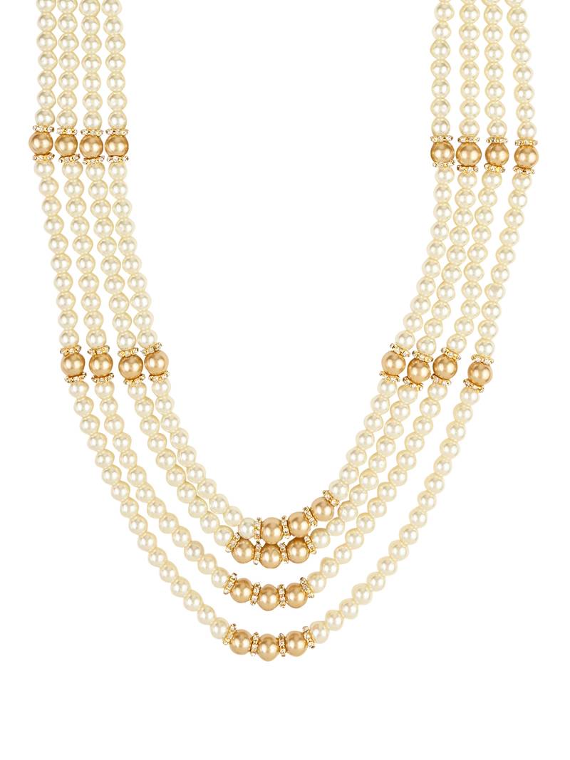 4 Layered Traditional Gold Plated Dulha Moti Mala with Beaded Maharaja Haar/Groom Necklace For Men