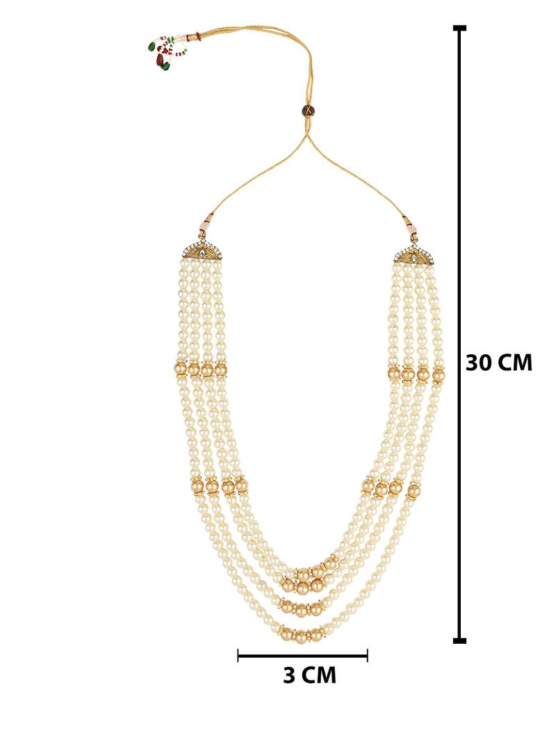 4 Layered Traditional Gold Plated Dulha Moti Mala with Beaded Maharaja Haar/Groom Necklace For Men