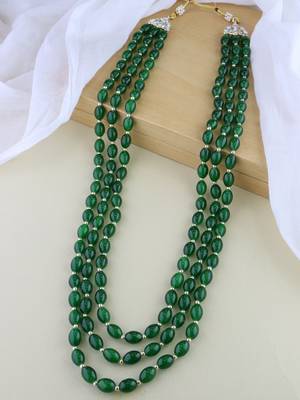 3 Layered Traditional Gold Plated Dulha Moti Mala Maharaja Haar/Groom Necklace For Men  1