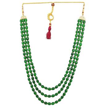 3 Layered Traditional Gold Plated Dulha Moti Mala Maharaja Haar/Groom Necklace For Men  2