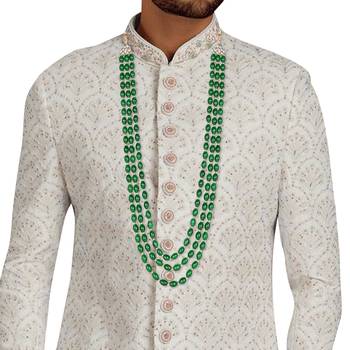 3 Layered Traditional Gold Plated Dulha Moti Mala Maharaja Haar/Groom Necklace For Men  3