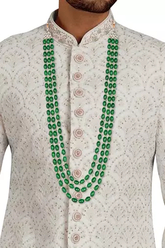 3 Layered Traditional Gold Plated Dulha Moti Mala Maharaja Haar/Groom Necklace For Men 