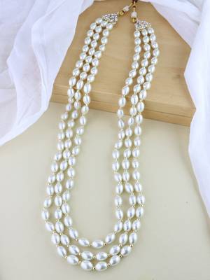 3 Layered Traditional Gold Plated Dulha Moti Mala Maharaja Haar/Groom Necklace For Men  1
