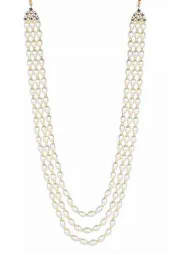 3 Layered Traditional Gold Plated Dulha Moti Mala Maharaja Haar/Groom Necklace For Men 