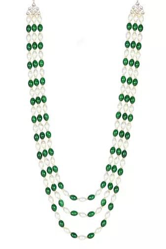 3 Layered Traditional Gold Plated Dulha Moti Mala Maharaja Haar/Groom Necklace For Men 