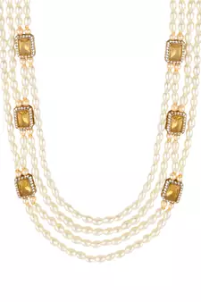 4 Layered Traditional Gold Plated Dulha Moti Mala with Beaded Maharaja Haar/Groom Necklace For Men