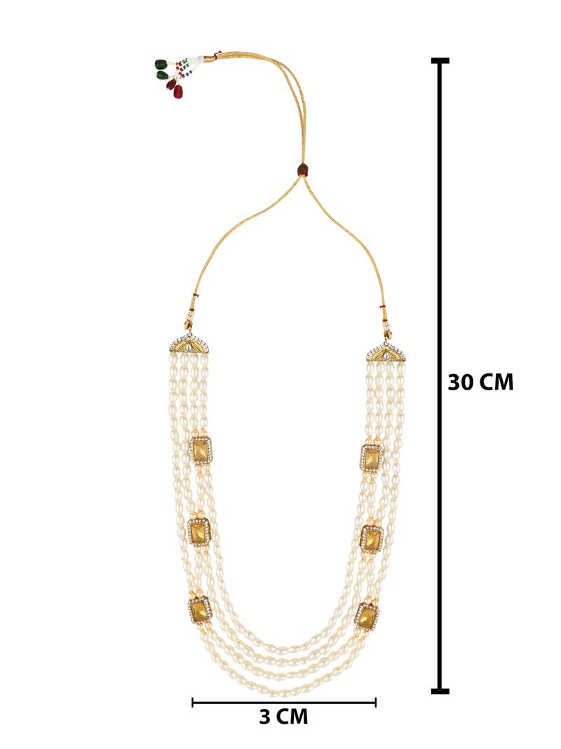 4 Layered Traditional Gold Plated Dulha Moti Mala with Beaded Maharaja Haar/Groom Necklace For Men