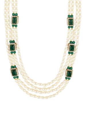 4 Layered Traditional Gold Plated Dulha Moti Mala with Beaded Maharaja Haar/Groom Necklace For Men 2