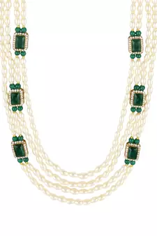 4 Layered Traditional Gold Plated Dulha Moti Mala with Beaded Maharaja Haar/Groom Necklace For Men