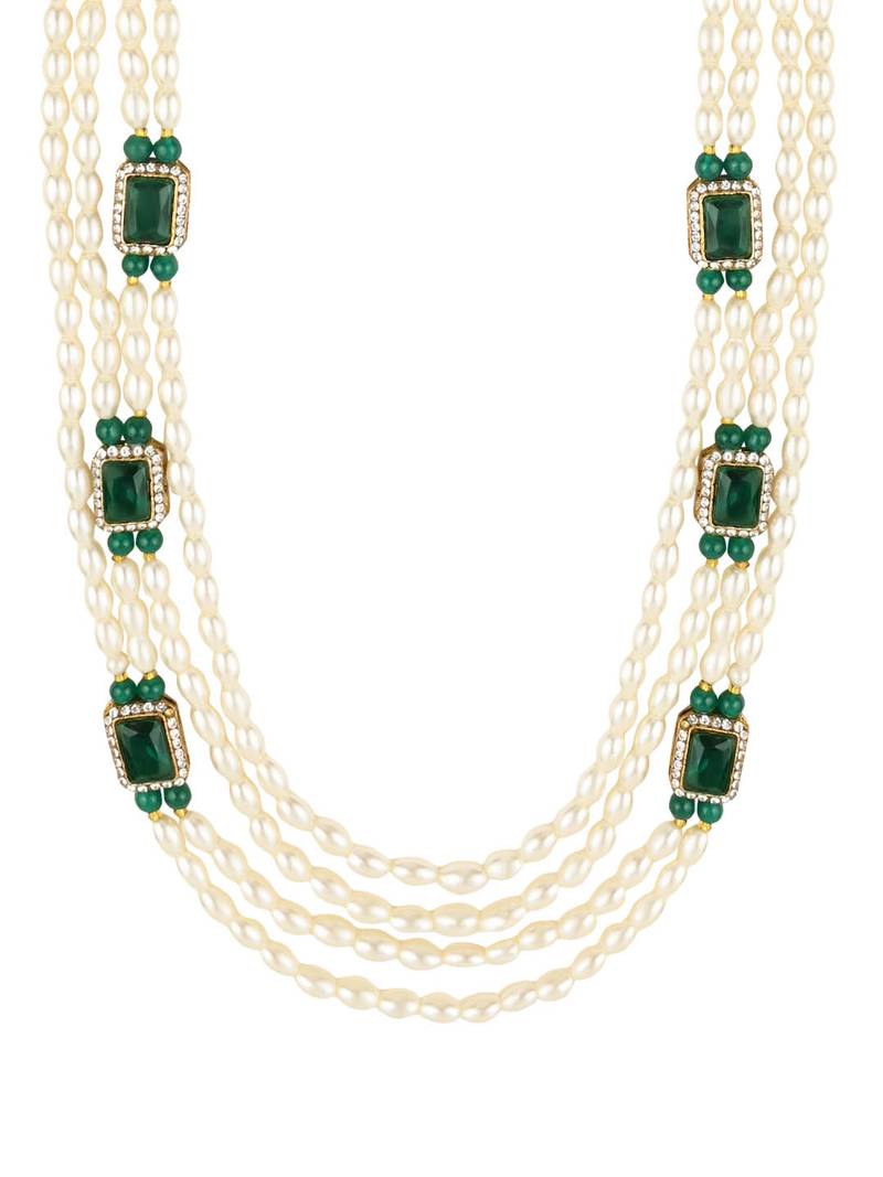 4 Layered Traditional Gold Plated Dulha Moti Mala with Beaded Maharaja Haar/Groom Necklace For Men